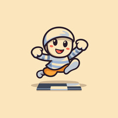 Poster - Cute astronaut running on the scales. Vector flat cartoon illustration.