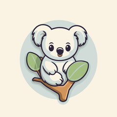 Canvas Print - Cute koala cartoon on the tree. Vector illustration. Flat design.