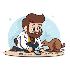 Wall Mural - Vector illustration of a doctor examining a dog. Cartoon style. Vector illustration.