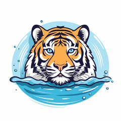 Sticker - Tiger head in water. Vector illustration for t-shirt print design