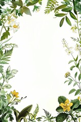 Wall Mural -  A white background with A border of 35mm film from a 1930s botanical book, Water colour illustrations of plants Frame in the border