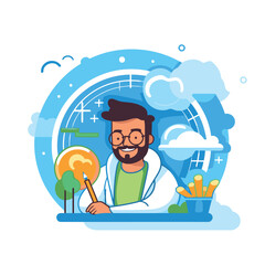 Wall Mural - Scientist in the laboratory. Vector illustration in flat cartoon style.