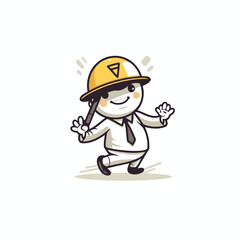 Poster - Cartoon engineer with yellow helmet. Vector illustration on white background.