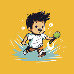 Wall Mural - Vector illustration of a boy playing badminton. Cartoon style.