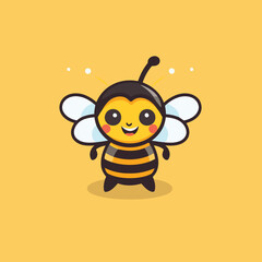 Poster - Cute cartoon bee character. Vector illustration isolated on yellow background.