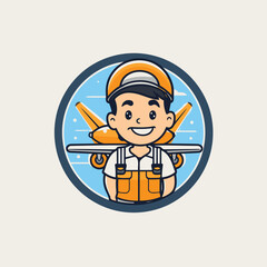 Sticker - Airplane pilot logo. Vector illustration of a cartoon pilot character.