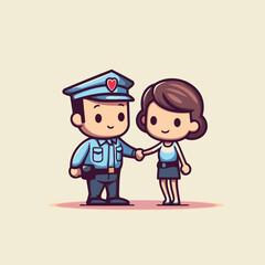 Poster - Policeman and policewoman handshaking cartoon vector illustration