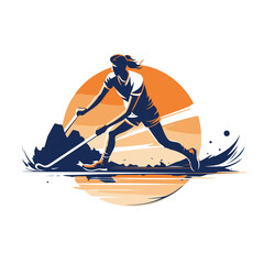 Poster - Skiing woman vector logo. emblem. label. badge.