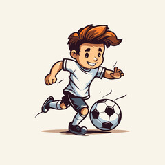 Wall Mural - Cartoon boy playing soccer. Vector illustration of a soccer player.