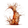 cascading liquid brown soda or tea splash frozen in an abstract futuristic 3d texture isolated on a transparent background