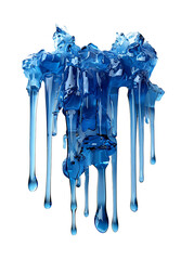 Poster - dripping sapphire blue cascades frozen in an abstract futuristic 3d texture isolated on a transparent background