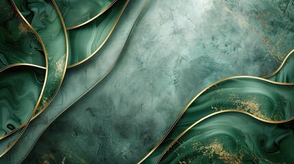Wall Mural - luxury green curve with border golden curve lines background