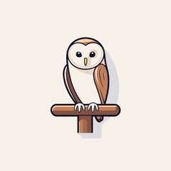 Poster - Cute owl sitting on a wooden perch. Vector illustration.