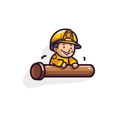 Canvas Print - Cartoon cute boy with safety helmet and pipe. Vector illustration.