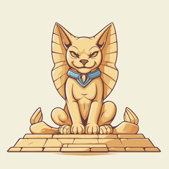 Poster - Cute cartoon cat sitting on the stone stairs. Vector illustration.