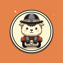 Canvas Print - Cute cartoon animal in the hat sitting on a motorcycle. Vector illustration.