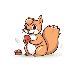 Wall Mural - Squirrel with a cup of coffee. Cute cartoon vector illustration.