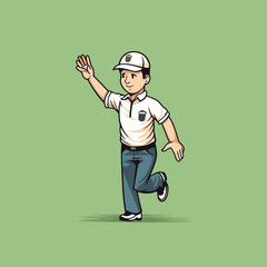 Wall Mural - Cartoon vector illustration of a young man in casual clothes running and smiling