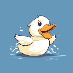 Poster - Vector illustration of a cute duck swimming in the water. Cartoon style.