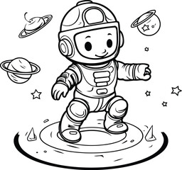 Canvas Print - Astronaut in space. Vector illustration for children coloring book.