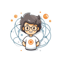 Poster - Boy with glasses and a white T-shirt. Vector illustration.