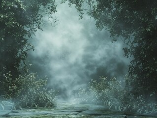 Wall Mural - A serene woodland setting featuring misty forest backdrop, magical clear spot, and atmospheric blur.