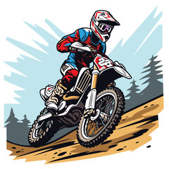 Wall Mural - Motocross rider on the track. Vector illustration of a motocross rider.