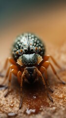 Poster - A close up of a bug on a wooden surface. Generative AI.