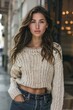 © Karol - Model sporting a knit sweater for a cozy and classic fall look