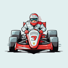 Wall Mural - Cartoon vector illustration of a race car driver driving fast on race track