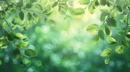 Wall Mural - Spring background, green tree leaves on blurred background