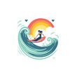 Surfer girl on the wave. Vector illustration in flat style.