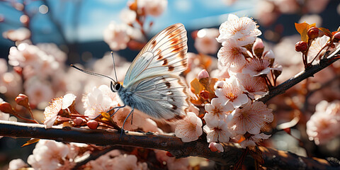 Wall Mural - Moth, among the rose petals, like a living drop of dew, decorating it with delicate brillianc