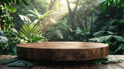Wall Mural - Table top wood counter floor podium in nature outdoors tropical forest garden 