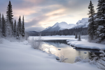Canvas Print - Winter landscape in the mountains - Generative AI