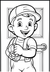 Wall Mural - Cartoon Illustration of Kid Repairman or Worker Character for Coloring Book