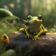 True frog with bug in mouth, sitting on rock. Adaptation of amphibian organism