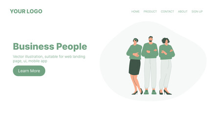 Business People. Web Landing Page Design. Flat Cartoon Vector Illustration. Vector illustration, suitable for web landing page, ui, mobile app.