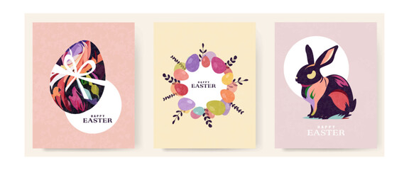 Wall Mural - Set of Happy Easter cards for poster, cover or postcard.