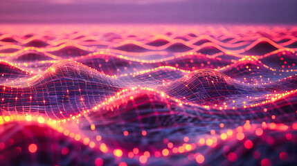 Wall Mural - Futuristic Digital Wave in Abstract Design. Bright Light and Network Flow in a Modern Technological Concept