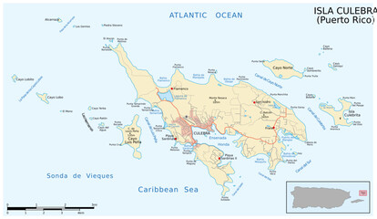 Poster - Vector road map of the Puerto Rican island of Culebra