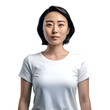 Portrait of young asian woman in white t shirt on white background