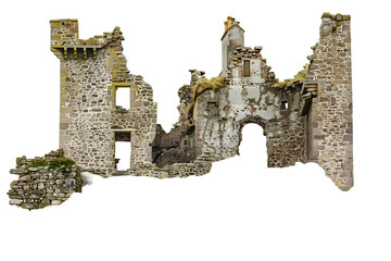 Wall Mural - Ancient Ruined Castle Isolated on White Transparent  Background
