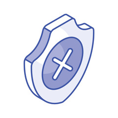 Wall Mural - cross on shield, isometric icon of security alert or no security vector, not verified