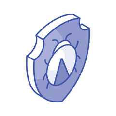 Wall Mural - bug on protection shield showing concept icon of antivirus isometric style