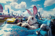 easter bunny in race car