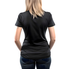 Blonde girl in black t shirt isolated on white background with clipping path