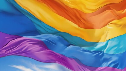 Wall Mural - Colorful rainbow flag flying high in sky, suitable for LGBTQ pride events