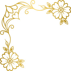 Wall Mural - Golden floral corner border, gold hand drawn doodle style corner border frame with flowers