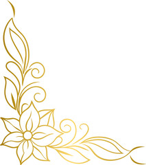 Wall Mural - Golden floral corner border, gold hand drawn doodle style corner border frame with flowers